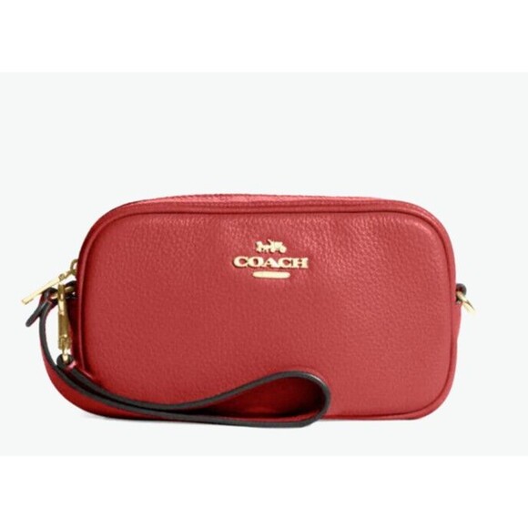 New Coach C9932 Jamie Wristlet Pebble Leather 1941 Red - Picture 1 of 4